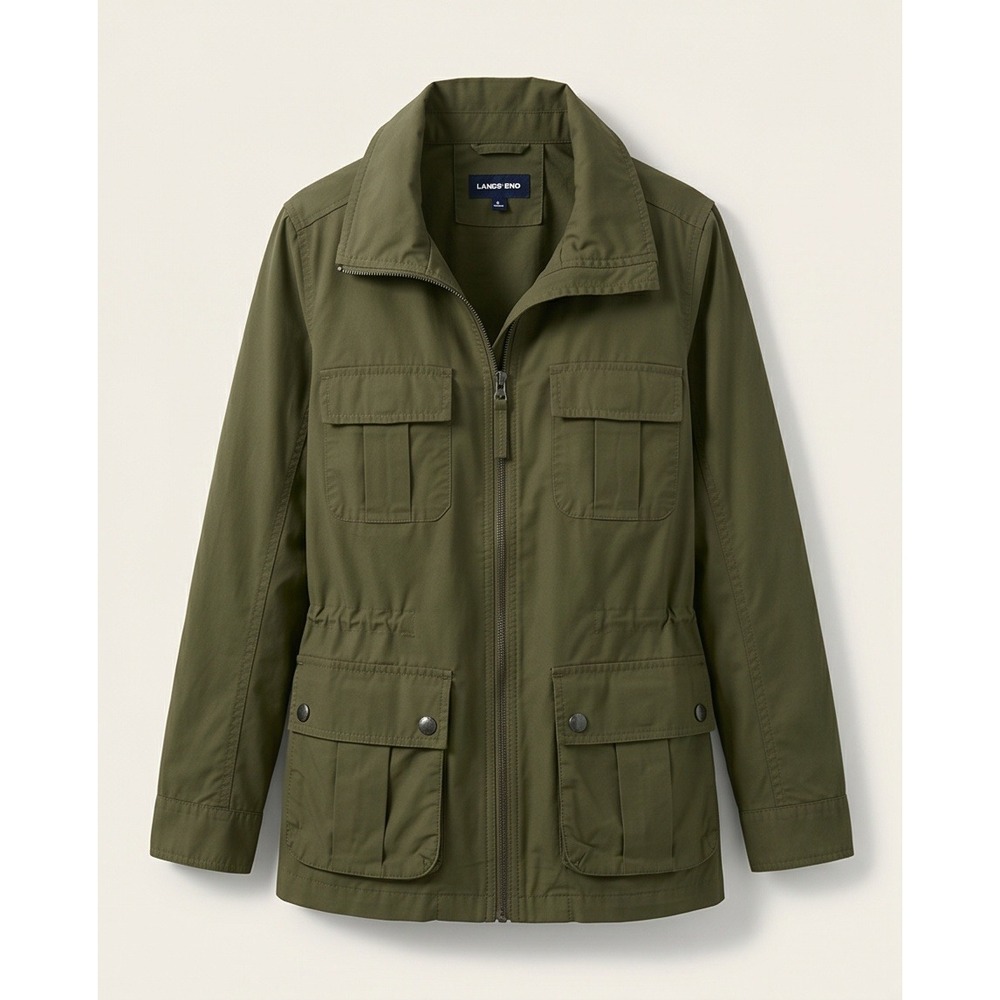 Lands End Womens XXL Olive Green Field Jacket Utility Safari Coat Nylon